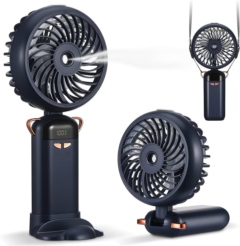 Kssvzz Handventilator Akku Aufladbar mit Wasserkühlung USB 5 Stufen Blau