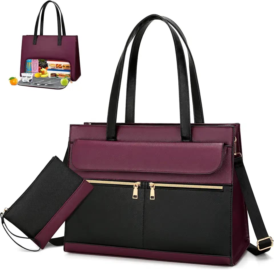 KKXIU Laptop Tote Bag for Women Work with Lunch Compartment 15.6 Inch Teacher Tote Work Purse