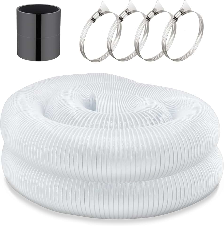 JUYO VONSAN 4 inch Dust Collection Hose 4” Flex Heavy Duty Clear PVC Debris Collector Hose With Connector and Clamps (4'' X 30ft)
