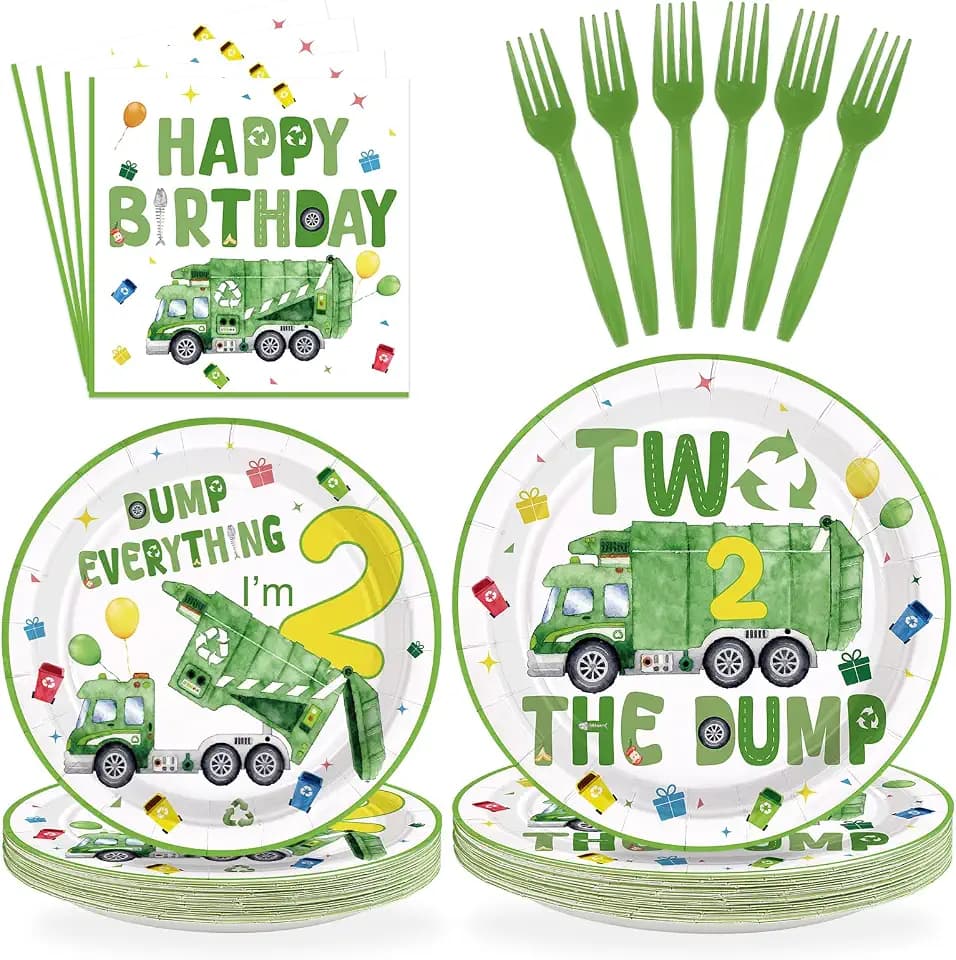 96Pcs Trash Truck 2nd Birthday Party Decorations Serves 24