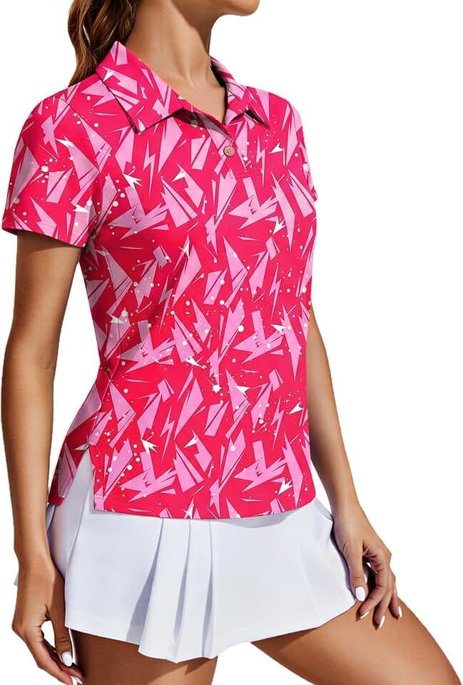 PINSPARK Women's Golf Shirt UPF 50+ Polo Shirts Short Sleeve Tennis Tops Collared with 3 Button Athletic T Shirt