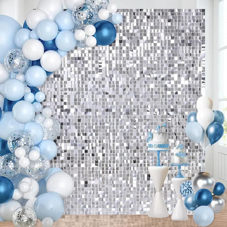 Shimmer Wall Backdrop Sequin Wall Panels Pack of 24 Silver Glitter Backdrop Panel for Birthday Home Anniversary Engagement Bachelorette Mermaid Parties Decorations