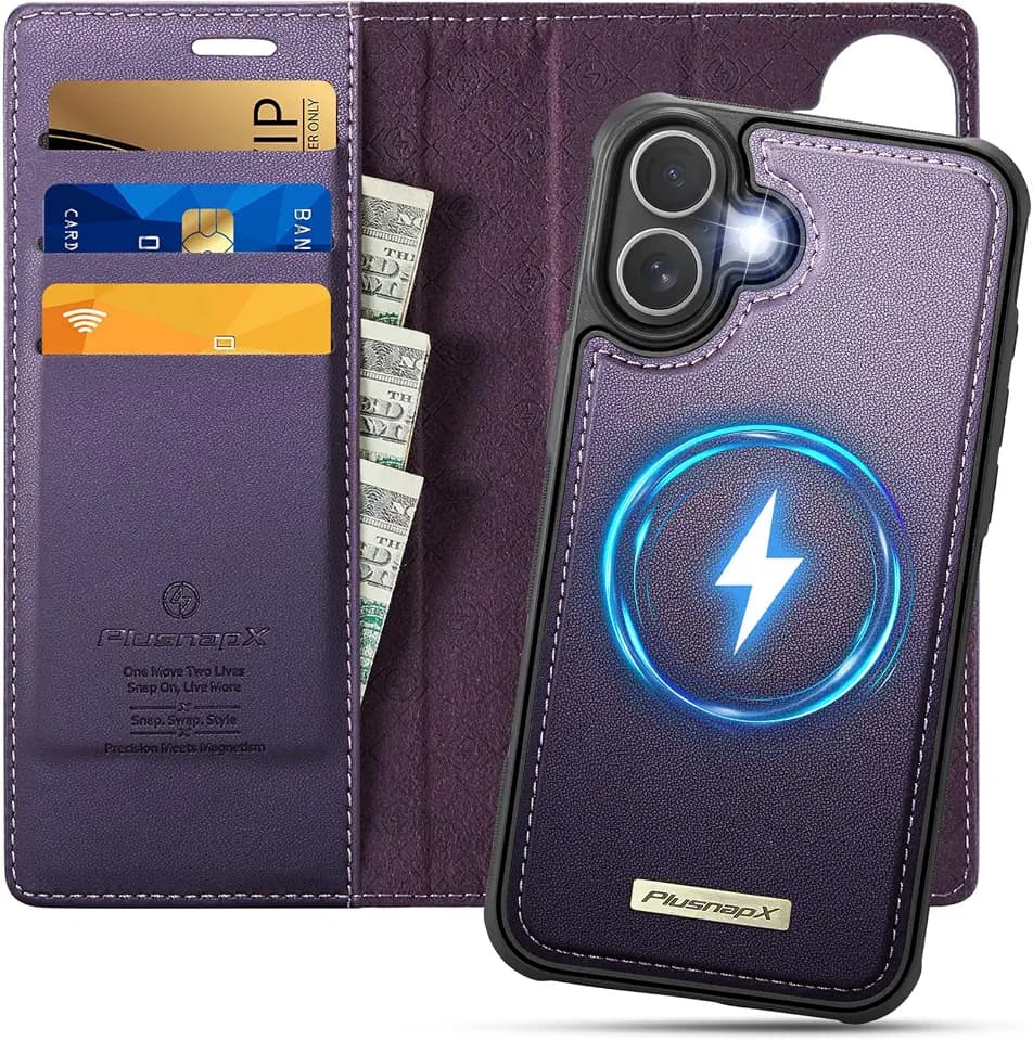 for iPhone 16 Plus 2-in-1 Detachable Wallet Phone Case, Purple