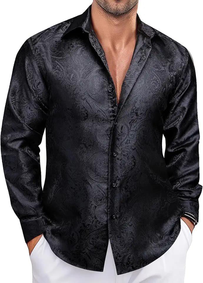 Herren-Seidenhemden, Paisleymuster, langärmelig, Button-Down-Kleid, Hemd, Western, lässig, Tops, gewebt, Party, Hochzeit