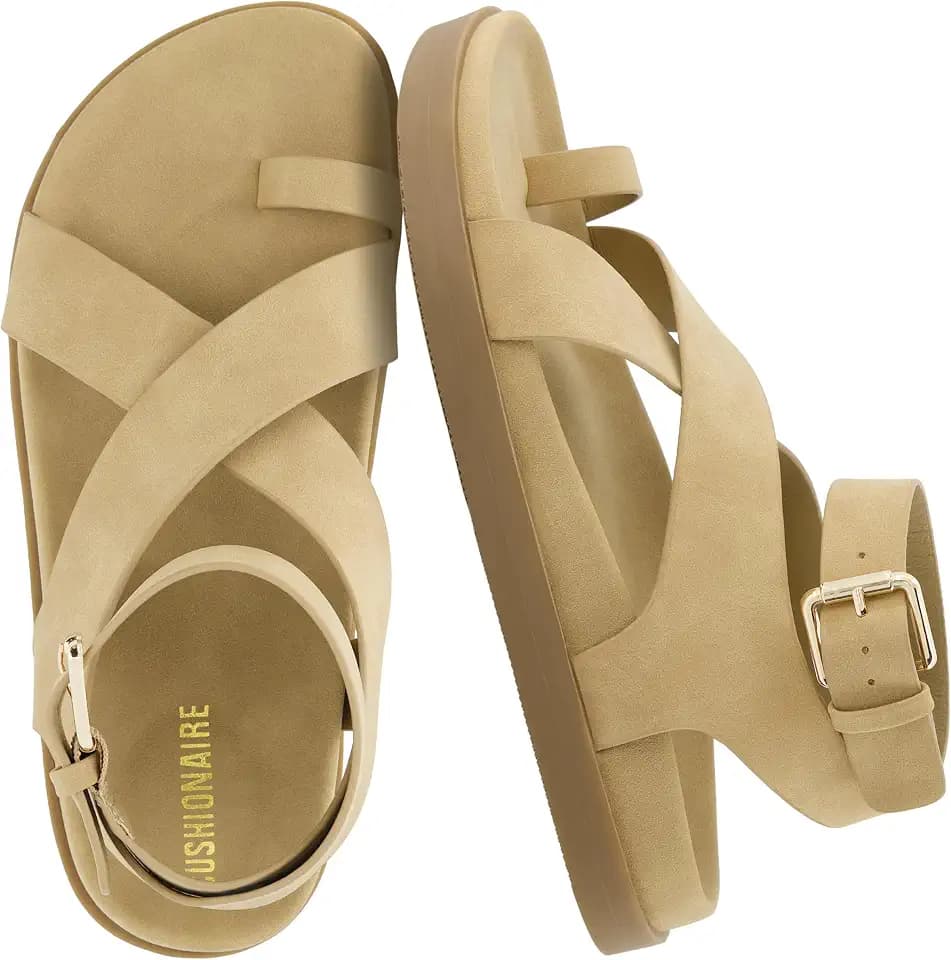 CUSHIONAIRE Entry Womens Ankle Wrap Molded Footbed Sandal with Adjustable Strap | Non-Slip Outsole | Womens Platform Sandals | Comfortable Summer Shoes | Wide Widths Available