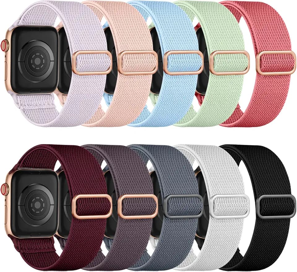 Maledan 10-Pack Stretchy Nylon Solo Loop for Apple Watch Bands Women Men