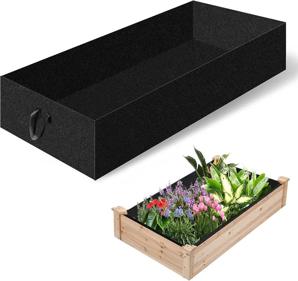 1PCS Raised Garden Bed Liner Fabric Raised Garden Bed Breathable Drainage Rectangle Grow Bags with Handles Fabric Garden Bed for Outdoor Garden Bed Holds Soil - 8ft x 4ft x 1ft