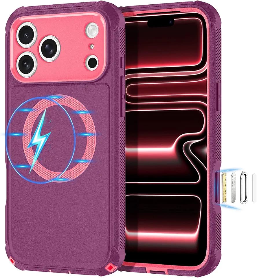 for iPhone 18 Pro Max Case, iPhone 17 Pro Max Case,[Compatible with MagSafe] 2‑Layer Heavy Duty Hard PC & TPU Shockproof Protective Case,Pink