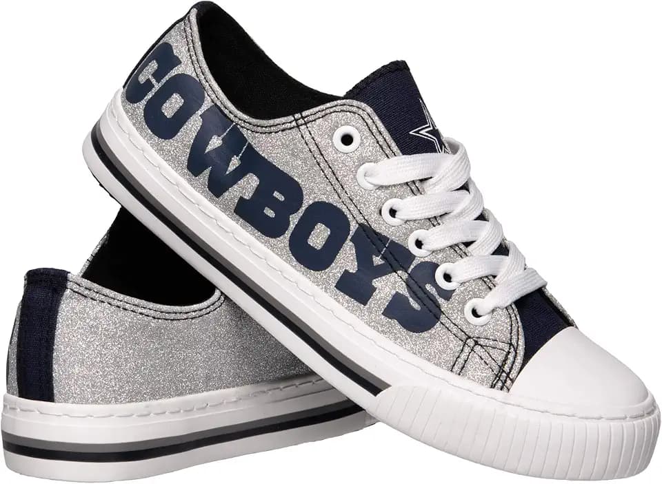 FOCO Womens NFL Team Logo Ladies Fashion Glitter Low Top Canvas Sneakers Shoes