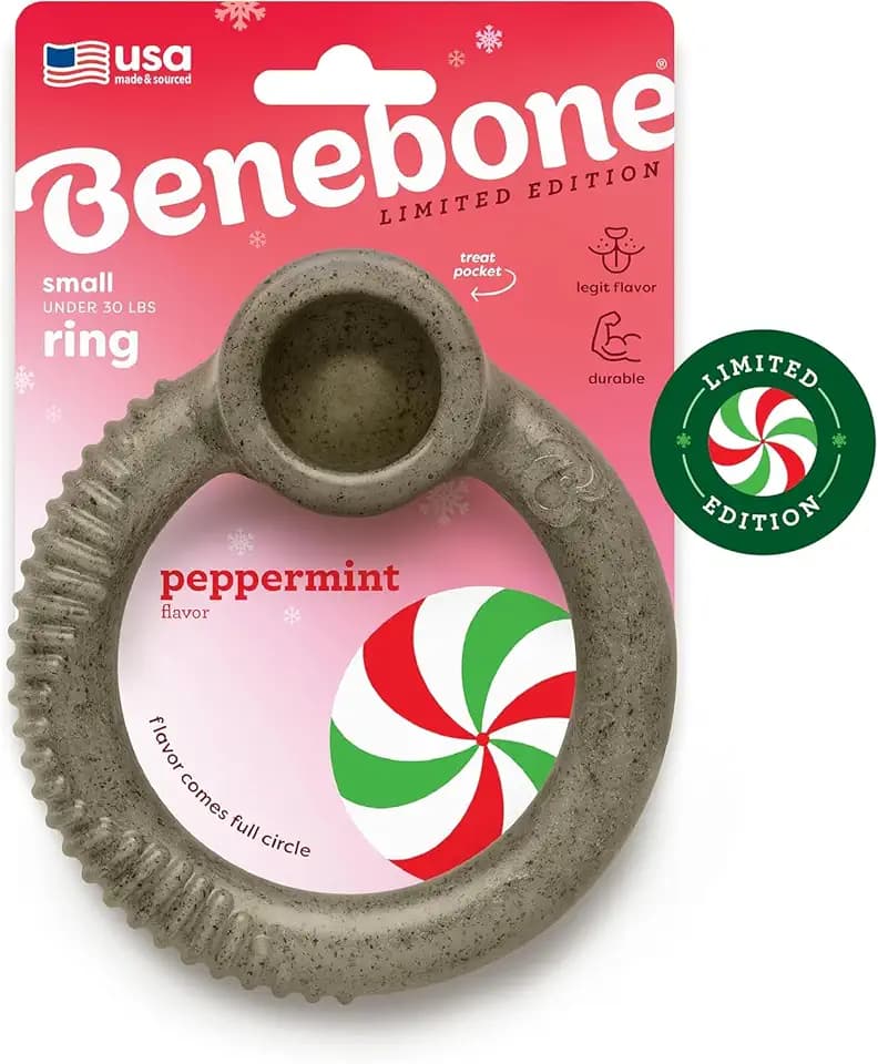 Benebone Ring Dog Chew Toy for Aggressive Chewers, Peppermint, Small