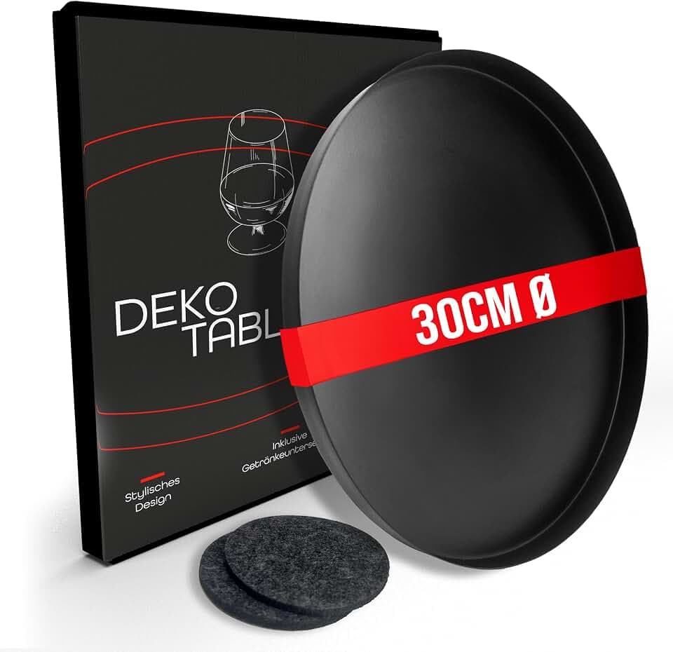 DREIBERG® Dekotablett | Ø 30 cm | Deko Tablett schwarz | Tablett schwarz rund