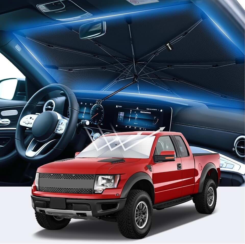 [2026 Upgrade] FLORICH Windshield Sunshade Umbrella Foldable Car Windshield Sun Shade Cover, [Nano-Ice-Crystal Coatings] Protect Interior from from UV Keep Car Cooler Large(61" L x 33" W)
