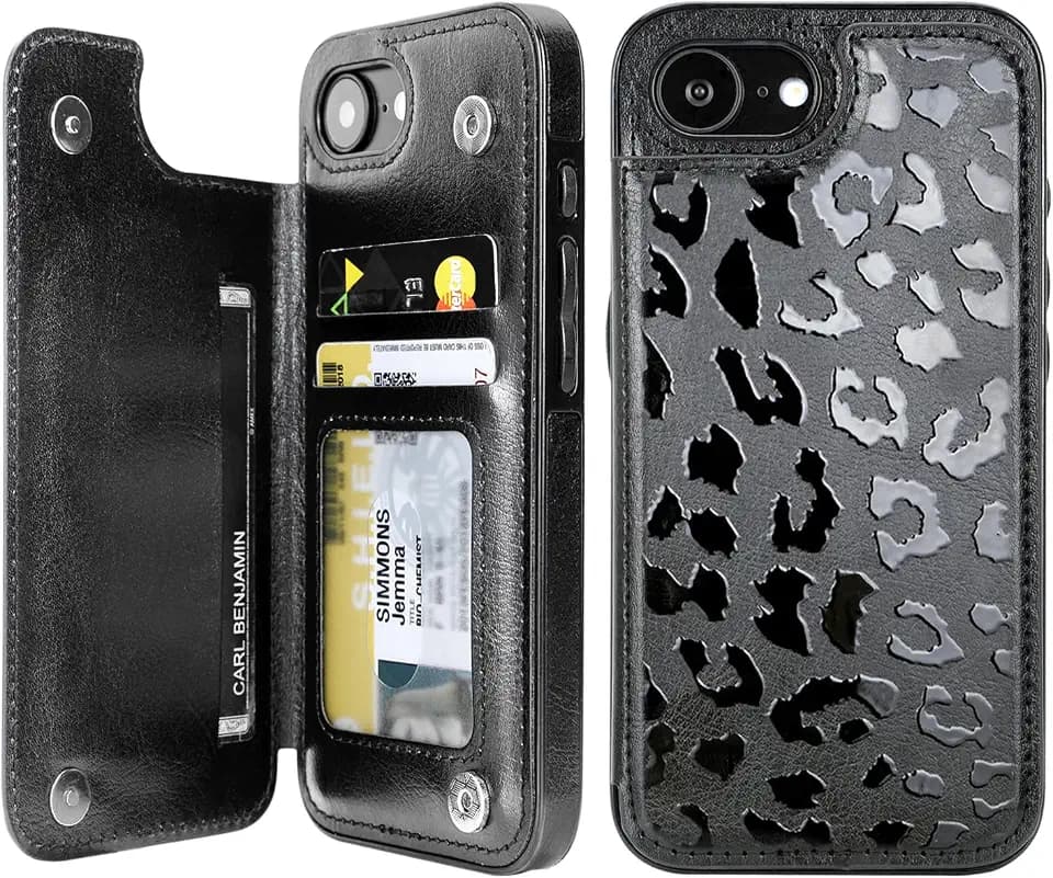 uCOLOR for iPhone 17e Wallet Case Flip Black Leopard
