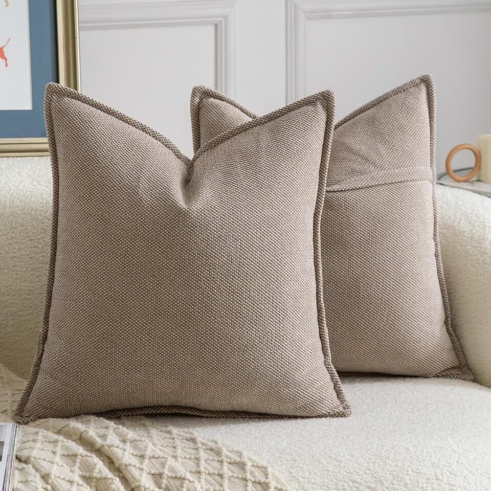 Madizz 2er Set Chenille Dekorativ Helltaupe Kissenbezüge Weiche neutrale Wurfkissen für Sofa Boho Akzent Zierkissenbezüge für Schlafzimmer Wohnzimmer Modernes Zuhause Dekor 45x45 cm