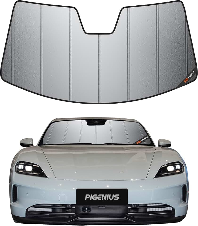 Pigenius Windshield Sun Shade for Porsche Tay-can,2020-2026,Thick Front Windshield Sun Shade,6 Layers Sun Shield,Accordion Fold