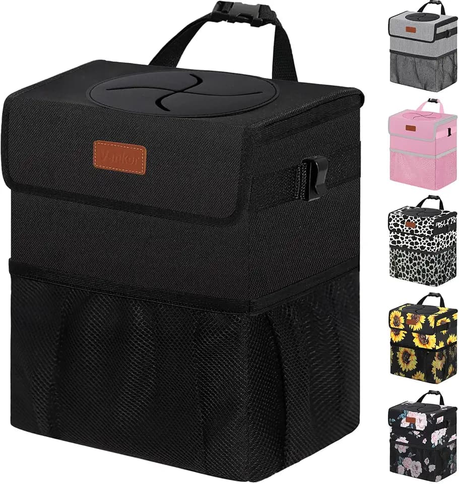 Vankor Car Trash Can with Lid Leak Proof Car Accessories for Women