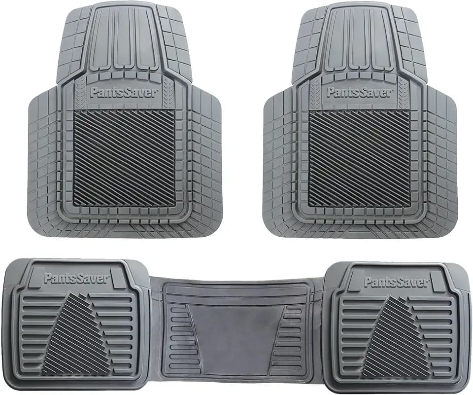 PantsSaver Universal Car Mats - All-Weather, Heavy Duty, Waterproof & Anti-Slip Rubber Floor Liners Accessories Trimmable for Honda, Toyota, Ford, Nissan, Hyundai, Jeep, & More, 3 Piece Set Gray