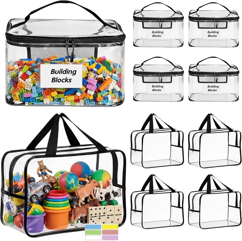 Clear Toy Storage Bags, 10-Pack PVC Organizer Bags with Labels