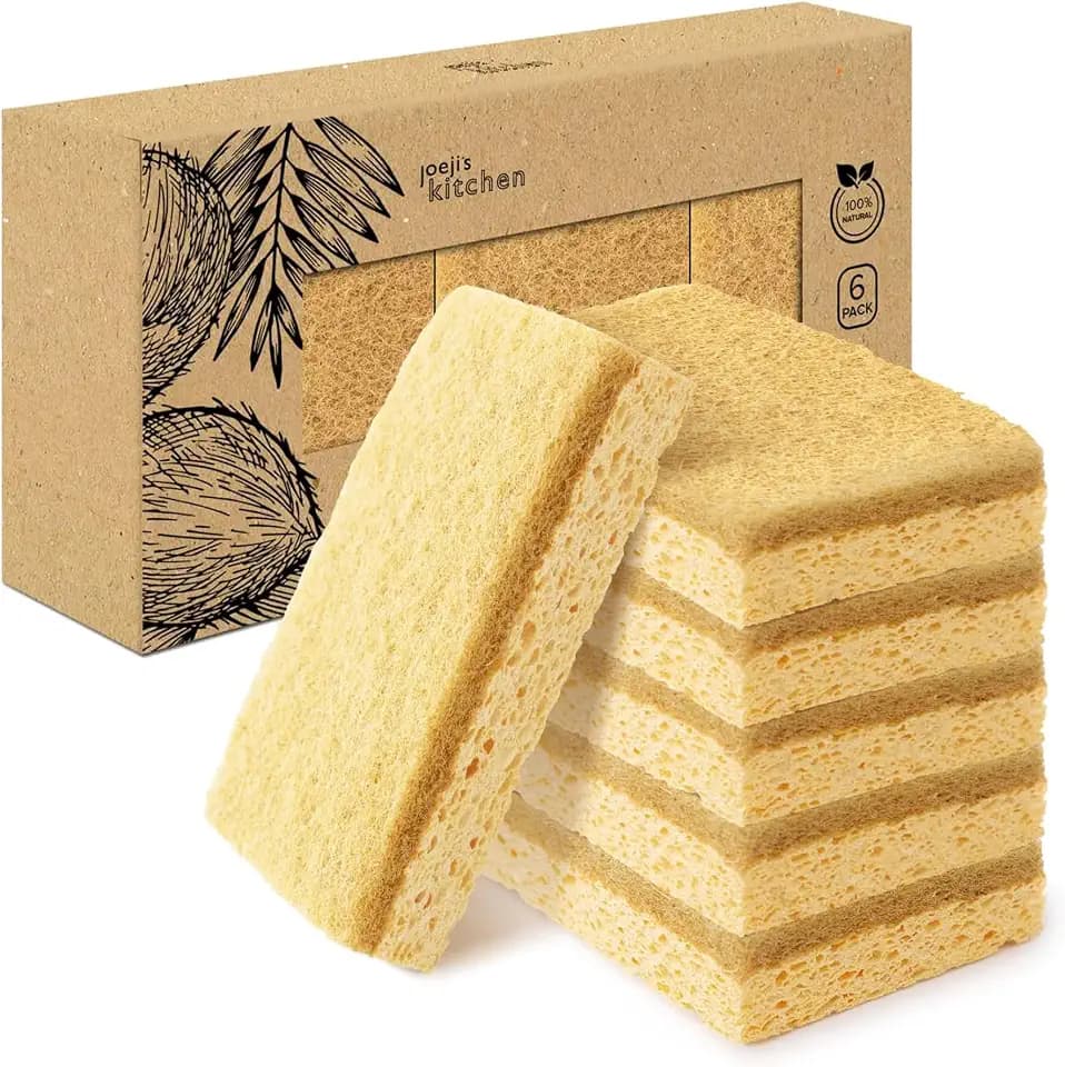 Joeji's Kitchen Schwamm 6er-Pack aus Natur Zelluloseschwamm als Spülschwamm und Küchenschwamm um Nachhaltig und Kratzfrei zu putzen Putzschwamm für die Küche auch geeignet als Topfschwamm