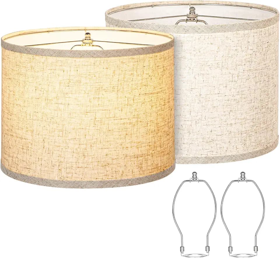 Qingmiao Drum Lamp Shades Set of 2, 13"x13"x10", Spider Fitter Finials
