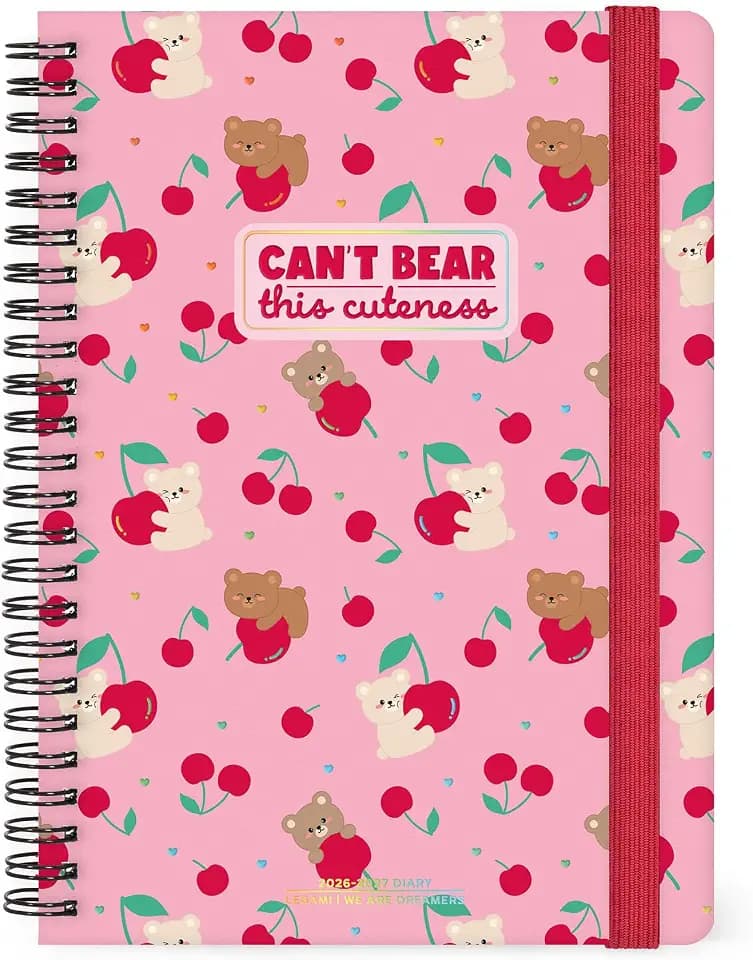 Legami – Wochenplaner mit Spiralbindung 2026–2027, Teddy Bear Pink, 16 Monate, groß, Tagebuch von September 2026 bis Dezember 2027, Verschluss mit Gummiband, FSC-zertifiziertes Papier, 15 x 21 cm