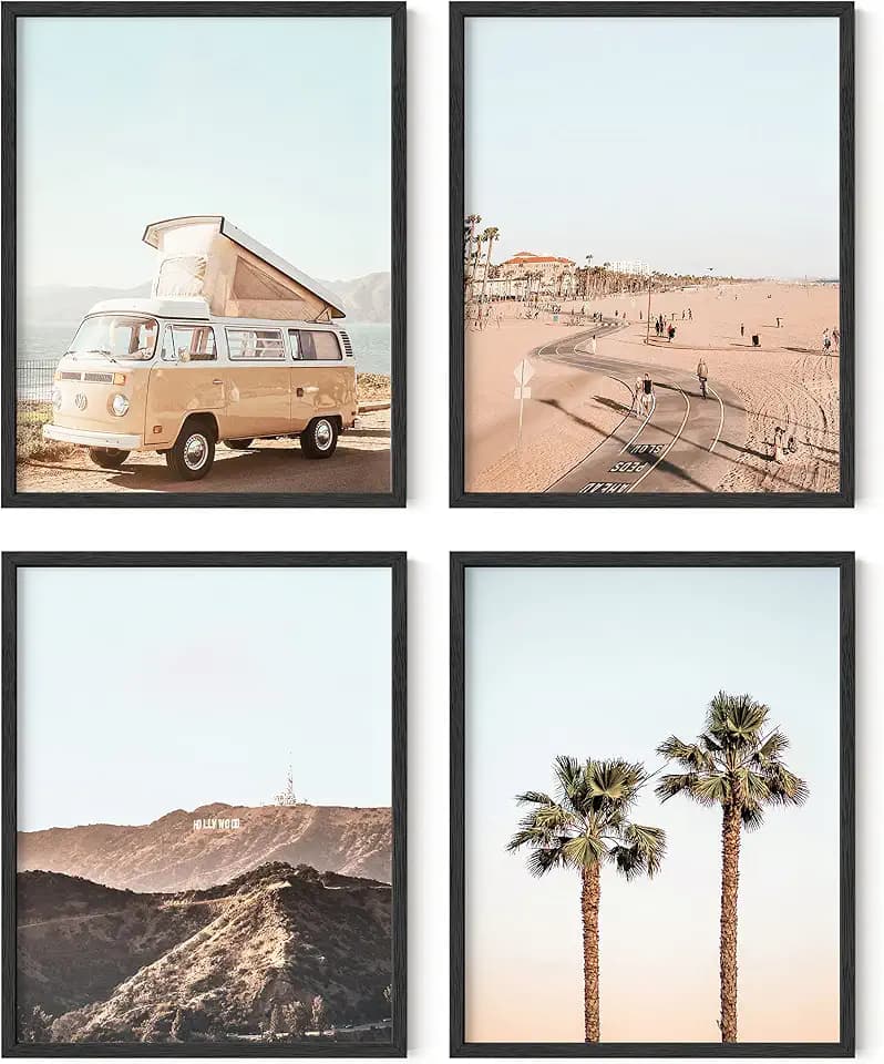 HAUS AND HUES Beach Decor and Art Prints – Set of 4 Coastal Beach Prints, Nautical Wall Art for Home, Bathroom, or Bedroom (Black Frame, 8x10)