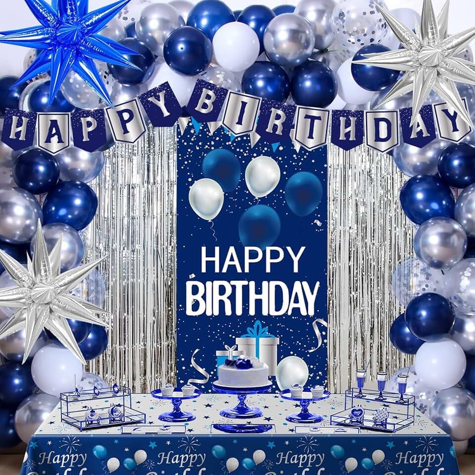 Blue Birthday Decorations for Men Women Boys Girls, Bday Party Decor