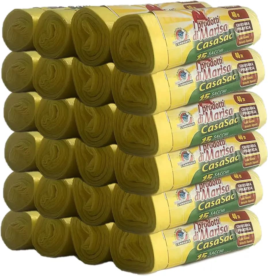 CSC – Müllbeutel 40L mit Tragegriff, 360 Stück, Müllsäcke 55x65 cm für Mülleimer Küche, Mülltüten für Separate Sammlung, Reißfest & Flüssigkeitsdicht – 24 Rollen, Gelb