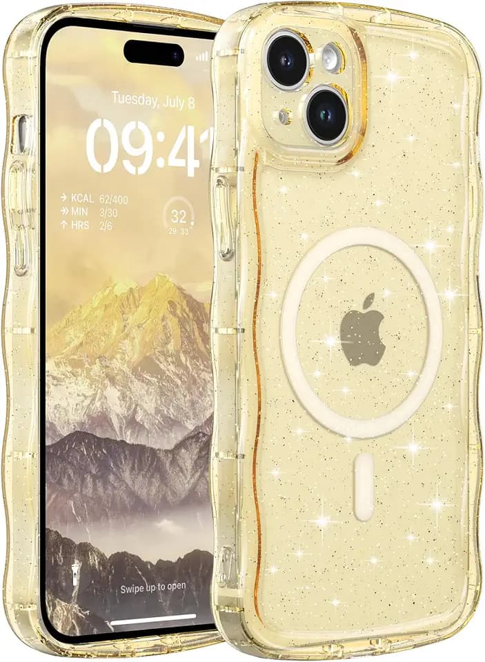 FABSPARK Glitter Case for iPhone 15 Plus,Fit for MagSafe,Yellow