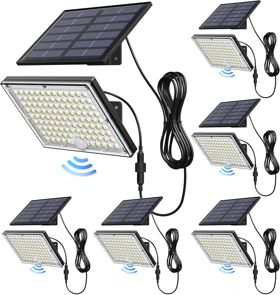 JACKYLED Solar Lights for Outside with Motion Sensor , 113 Bright LEDs 9000K Solar flood lights outdoor Waterproof, Dusk to Dawn Solar spot lights , Solar Security Lights with 16.4ft Cable,6 pack