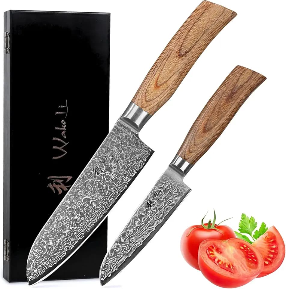 Wakoli EDIB Pro Santoku Set 2-teilig aus 67 Lagen Damaststahl mit VG10 Kern