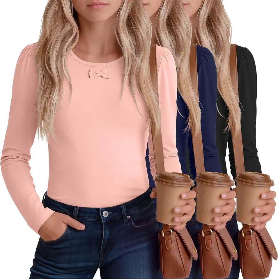 3 Pack Girls Thermal Fleece Lined Long Sleeve Tops