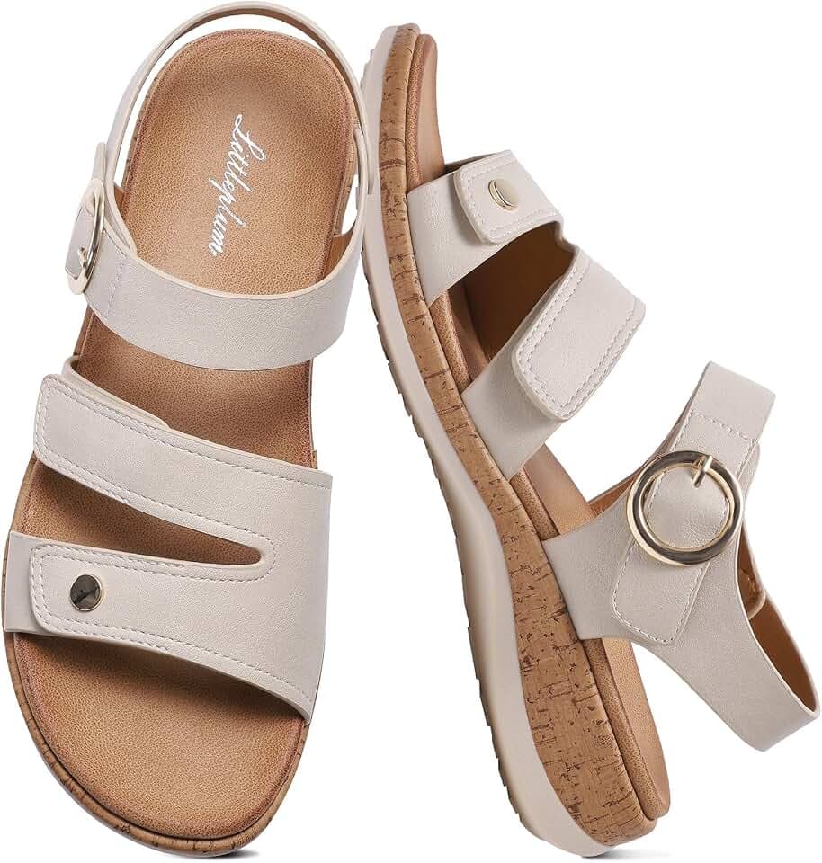 Womens Sandals Arch Support Flat Sandals Adjustable Comfy Orthotic Sandals for Women Summer Walking Shoes for Beach,Travel