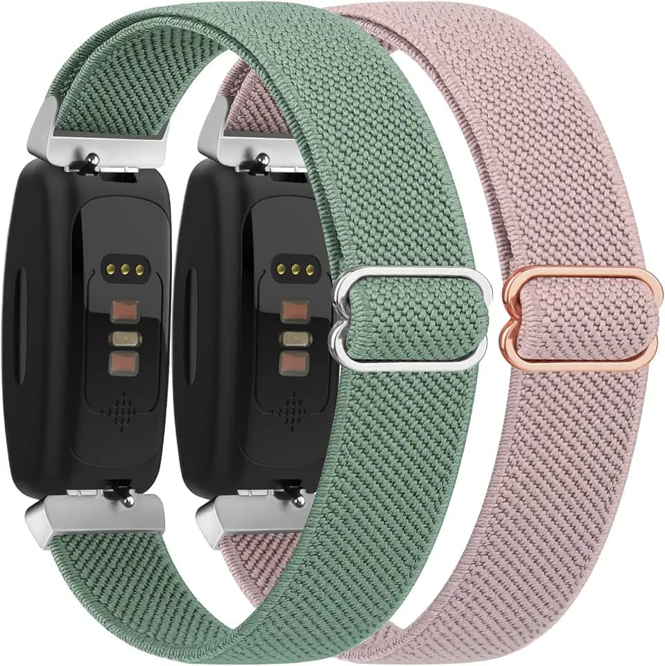 Vancle 2 Stück Elastische Armband für Fitbit Inspire/Inspire HR/Inspire 2 Armband, Verstellbares Nylon Dehnbar Ersatzarmband für Damen Herren
