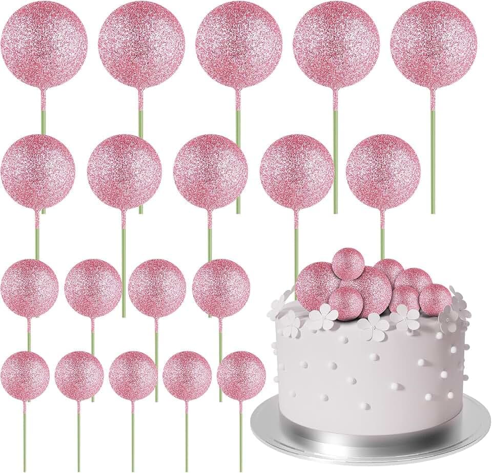 ASTARON 20 Stück Tortendeko Kugeln Cake Topper, Mini-Ballons Tortenaufleger für Hochzeit Party Babyparty Geburtstag Torte Dekorieren(Glitter Rosa)