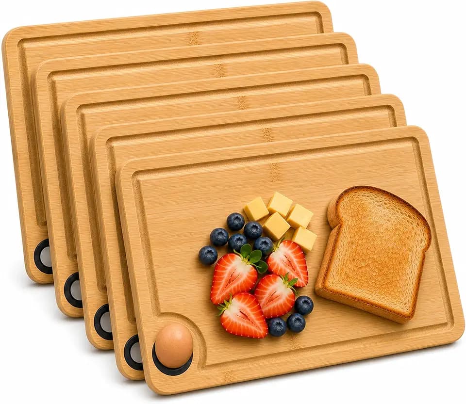 SHUESS Frühstücksbrettchen Holz 5er Set, Bambus Schneidebrett 28x18x1 cm