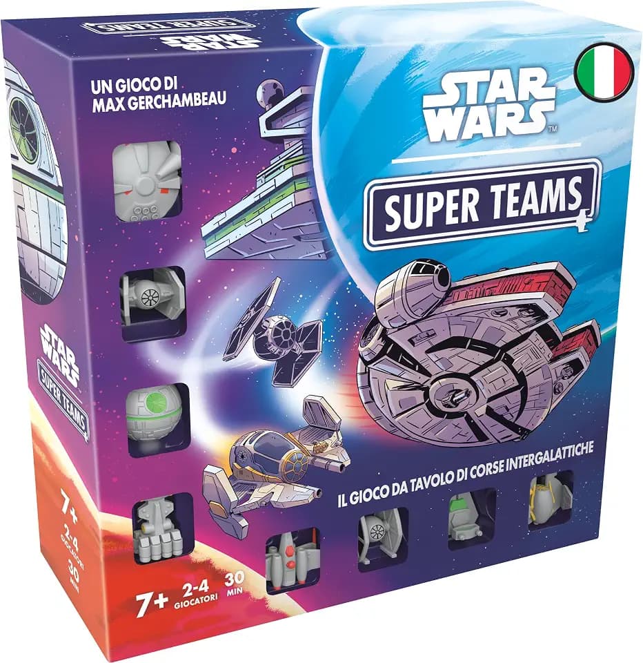 Asmodee Star Wars Super Teams Space Rennen Brettspiel für 2-4 Spieler ab 7 Jahren, Kartenspiel mit Miniaturen 30 Minuten, Italienische Version