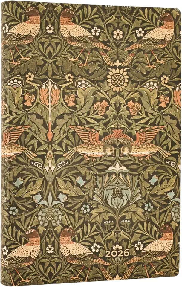 Paperblanks | 2026 Morris Vögel | William Morris | 12-Monatskalender Flexi | Mini | Horizontal | Elastikband-Verschluss | 176 Pg | 100 GSM