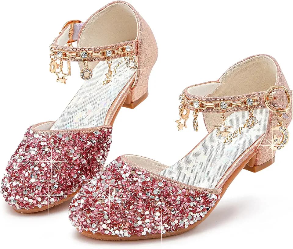 Furdeour Girls Dress Shoes Princess Crystal High Heels Flower Girl Shoes