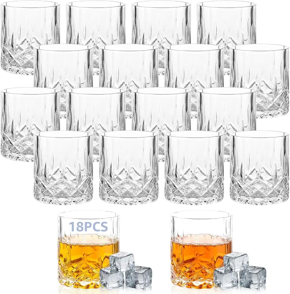 18 Stück Whisky Gläser, Whiskey Gläser 200ml, Kristallgläser mit Relieff, Tumbler Glas, Wiskeygläser- set, Whisky Glas Whyskigläserset Whiskey Glaser für Scotch, Bourbon, Cognac, Wodka und Likör
