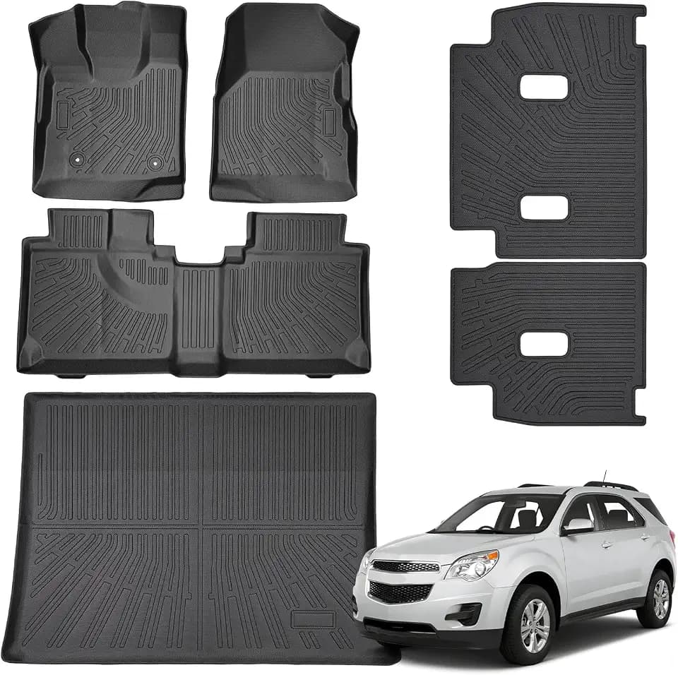 TPE All-Weather Floor Mats Set Compatible with Chevy Equinox 2012-2017 5 Seats - 1st & 2nd Row Floor Liners + Cargo Liner Trunk Mat + Backrest Protector Waterproof,Anti-Slip Interior Accessories
