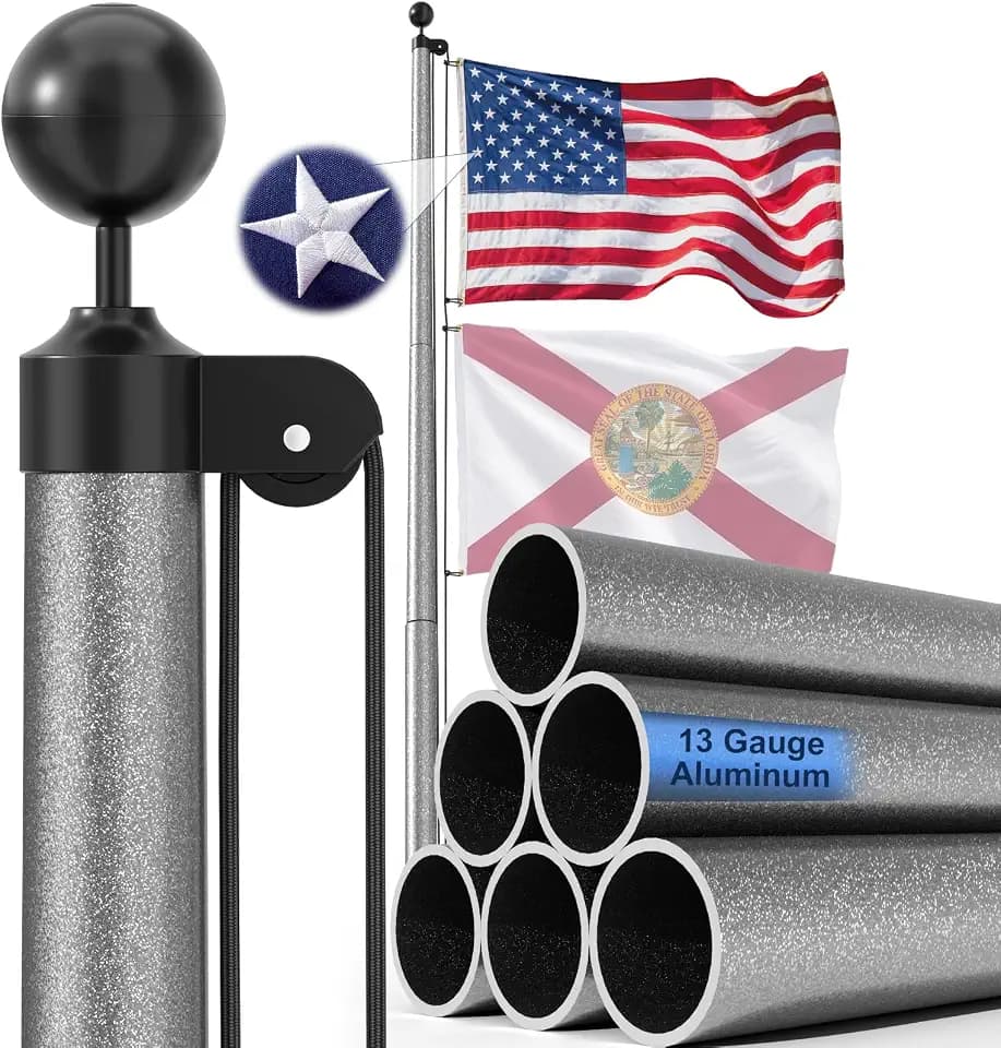 25FT Heavy Duty Flag Pole for Outside, 13 Gauge Aluminum In-Ground Kit
