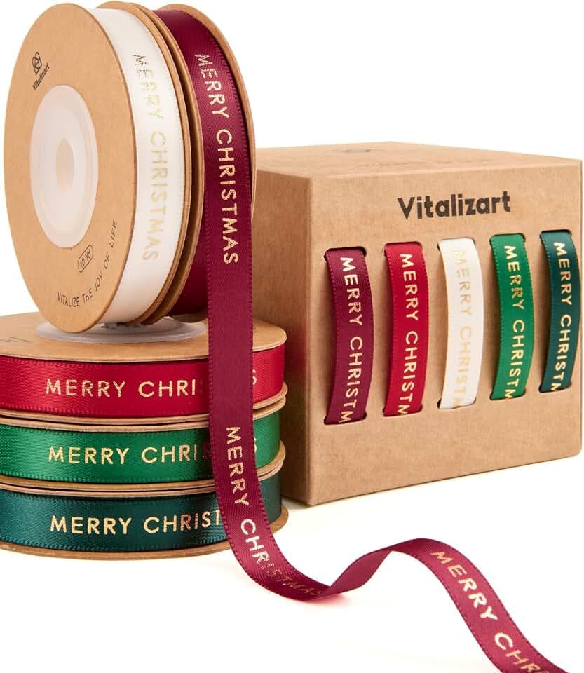 Vitalizart Merry Christmas Satinband für Handwerk 0,95 cm x 45,7 m