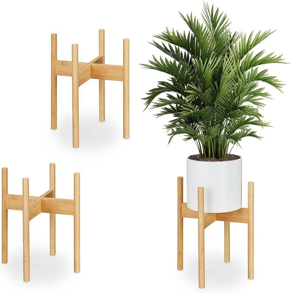 Relaxdays Pflanzenständer Bambus, 3er Set, Übertopfständer innen, Blumentöpfe bis D: 29 cm, Pflanzentopfhalter, natur