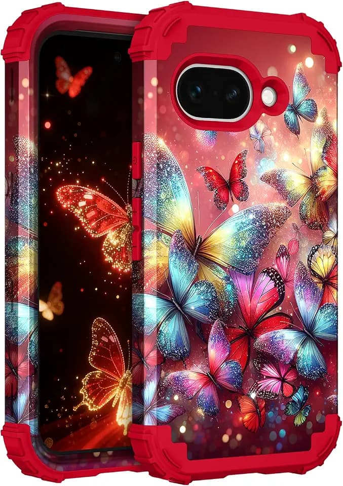 Hocase for Google Pixel 10a Case 6.3"", Shimmering Butterflies in Red