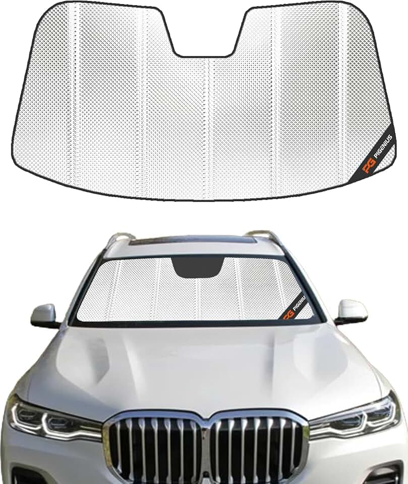 Pigenius Windshield Sun Shade for BMW X5 (G05) 2019-2023 & BMW X7 (G07) 2019-2022, Fits xDrive40i M50i X5M Alpina XB7. Reflective Aluminum Film Front Window Sunshade - BLAZBLOCK