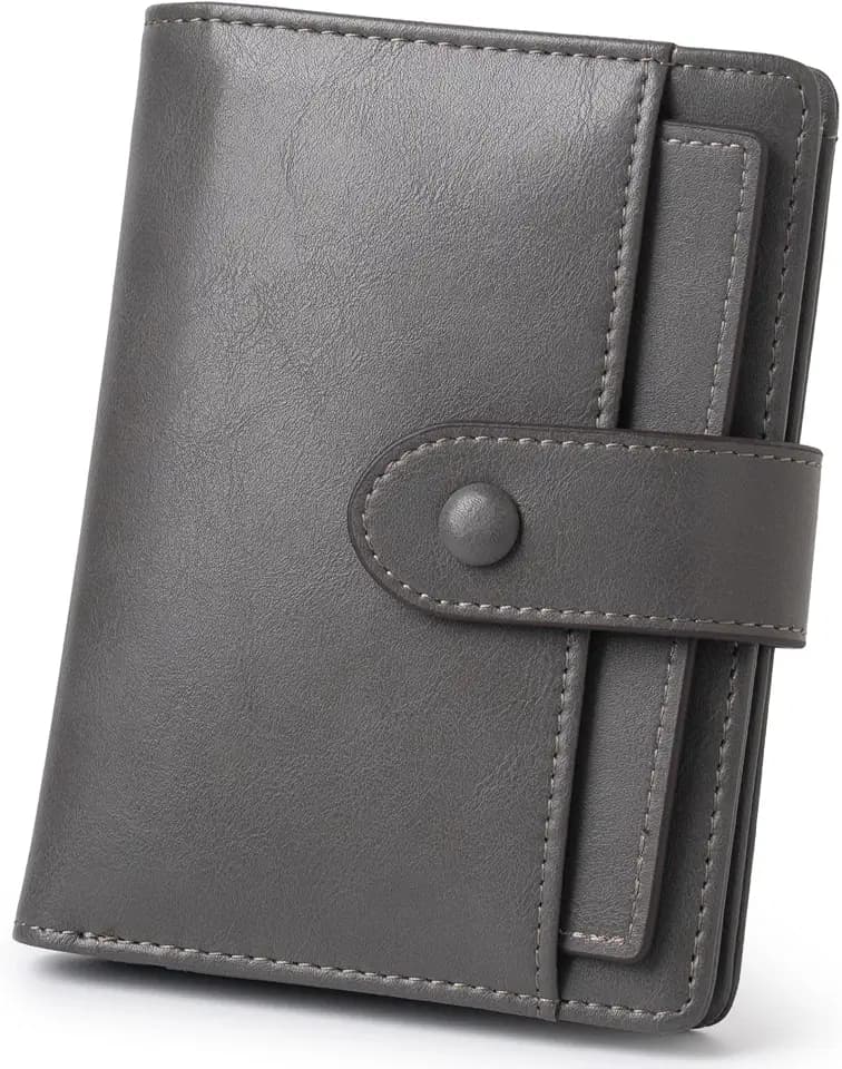 Alldaily Small Slim RFID Blocking Leather Wallet for Women, Bifold with 10 Card Slots and Coin Pocket (Grey)