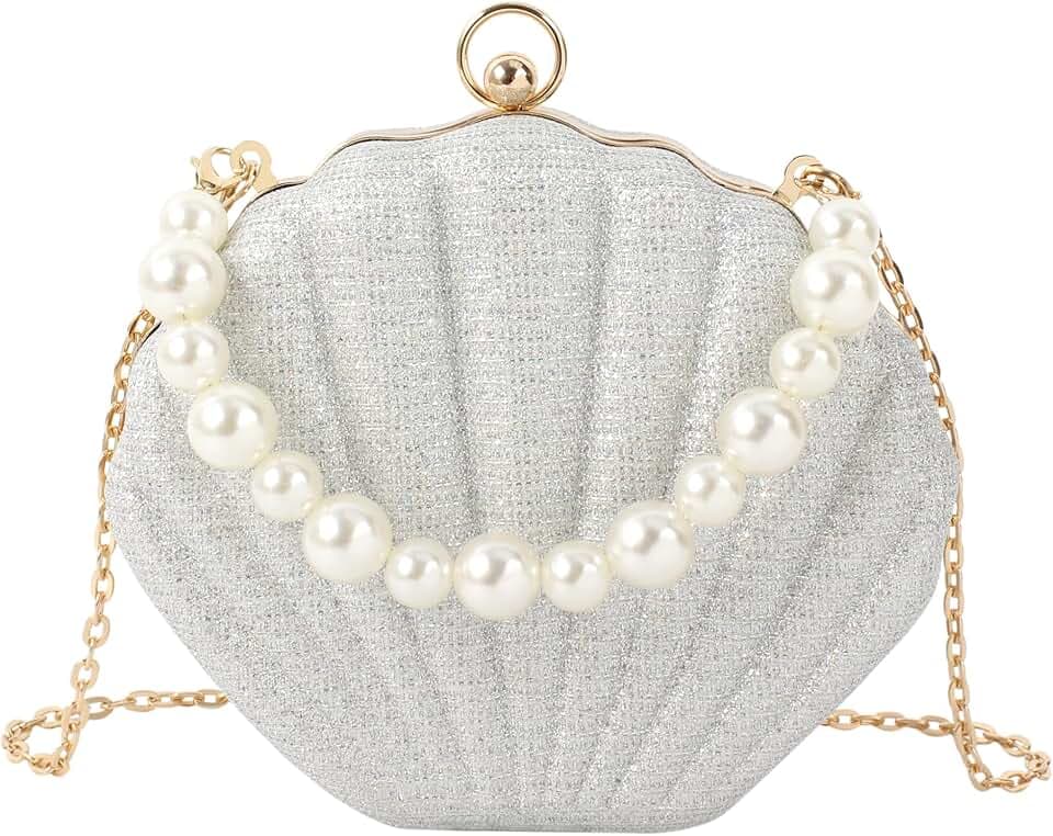 Damen Muschel-Geldbörse, Muschel-Geldbörse, Pailletten, Muschelform, Kette, Umhängetasche, Mini-Glitzer, Party-Clutch-Tasche