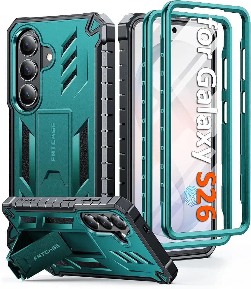 FNTCASE for Samsung Galaxy S26 Case, Built-in Screen Protector, Kickstand
