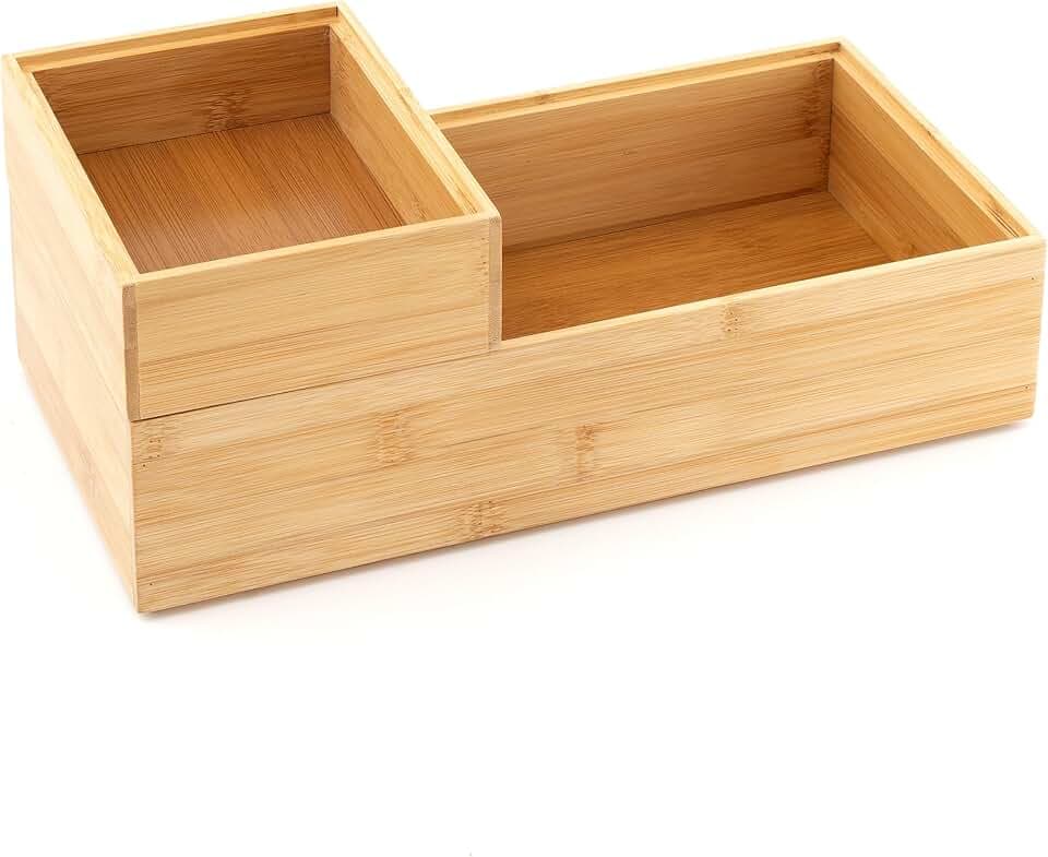 Hanseküche Aufbewahrungsboxen aus Bambus - 2er Set Ordnungsboxen Holz - Schachteln für Schubladen - Organisatorische Aufbewahrung - Stapelbare Kisten
